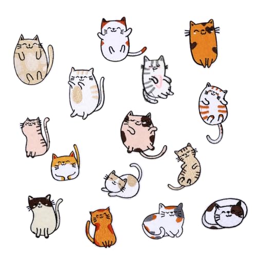 GARIOUANS 15 Stück Teiliges Süße Katzen Stickerei Aufnäher Patches zum Aufbügeln Niedliche DIY Applikationen für Kleidung Jeans Taschen zum Reparieren und Personalisieren von Textilien von GARIOUANS