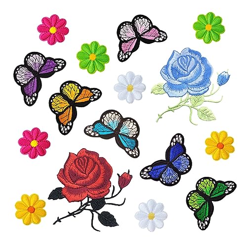 GARIOUANS 16 Stck Teiliges Blumen Patch Bunte Rosen und Schmetterlings Applikationen zum Aufbügeln für Kleidung Taschen Jeans und DIY Projekte Strapazierfähige Gestickte Aufnäher für GARIOUANS 16 Stck Teiliges Blumen Patch Bunte Rosen und Schmetterlings Applikationen zum Aufbügeln für Kleidung Taschen Jeans und DIY Projekte Strapazierfähige Gestickte Aufnäher für von GARIOUANS