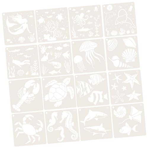 GARIOUANS 16 Stück Teiliges Meerestiere Schablonen Große Aussparungen für Stifte Wiederverwendbar Klare Muster für Spraymalerei Scrapbooking DIY Bastelprojekte Flachen Oberflächen von GARIOUANS