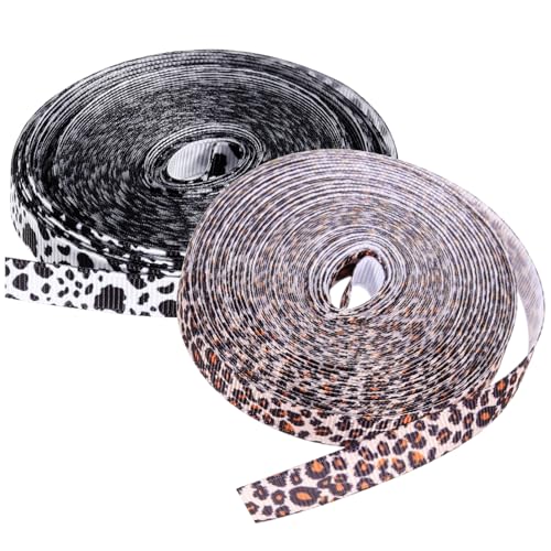 GARIOUANS 2 Rollen Geschenkband mit Kuh Leopardenmuster Weiches Polyesterband für DIY Basteln Haarband Material Geschenkverpackung Schleifenband für Kreative Projekte von GARIOUANS