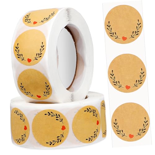 GARIOUANS 2 Rollen Runde Kraftpapier Sticker mit Selbstklebende Etiketten für DIY Backen und Verpackungen Aufkleber pro Rolle für Geschenktüten und von GARIOUANS