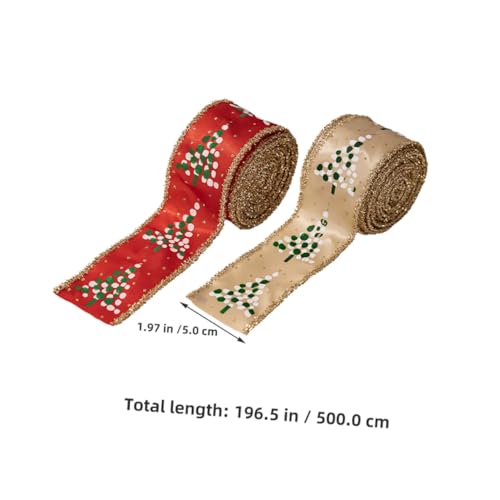 GARIOUANS 2 Rollen Weihnachtsband mit Drahtkante Bedrucktes Dekoband für Kränze Schleifen DIY Weihnachtsdeko und Geschenkverpackung Rot und Khaki Festlich Glänzend Vielseitig Verwendbar von GARIOUANS
