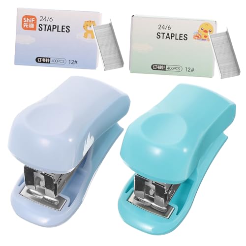 GARIOUANS 2 Sätze Mini Heftgeräte Bürohefter Stapler Stabil und Langlebig Ergonomisches Design für Büro Schule und Zuhause Praktische Schreibtischhelfer in Blau und Grün von GARIOUANS