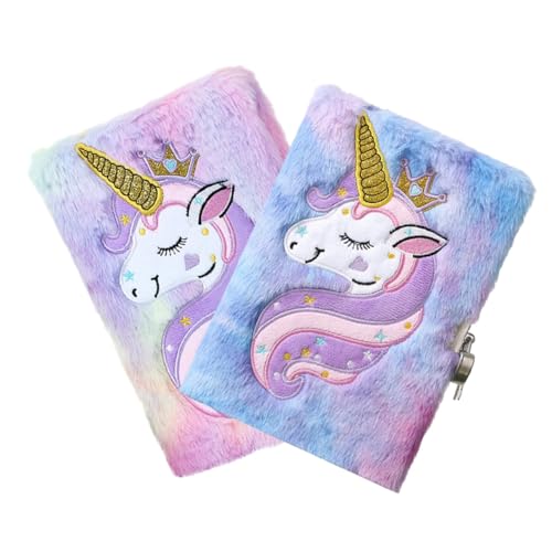 GARIOUANS 2 Stück Fluffy Tagebuch mit Schloss Cartoon Notizbuch für Schreibbuch mit Weichem Plüschcover für Jugendliche und Notizen und Tagebuchführung von GARIOUANS