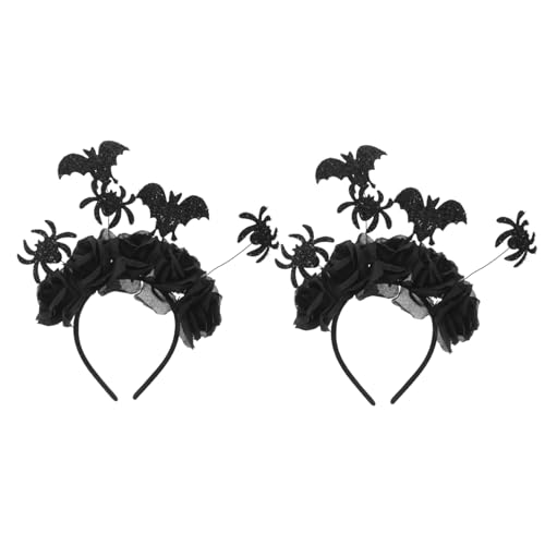 GARIOUANS 2 Stück Gothic Haarreif mit Schwarzen Rosen Fledermaus und Spinne Halloween-accessoire für Damen und Mädchen Leichter Langlebiger Kopfschmuck im Day Of The Dead Stil von GARIOUANS