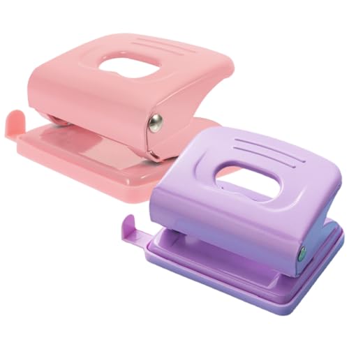 GARIOUANS 2 Stück Handlocher für Papier Doppel Lochstanzer für Bastelprojekte Scrapbooking und Bürobedarf Manuell und Lila Geeignet für Kreative Anwendungen von GARIOUANS