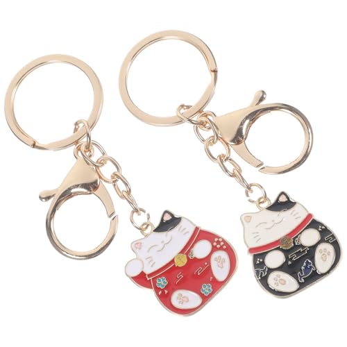 GARIOUANS 2 Stück Japanischer Glückskatze Schlüsselanhänger Schwarz Rot Kreativer Maneki Neko Anhänger für Taschen und Schlüssel Modisches Glücksbringer-design Praktisches Geschenk für Damen von GARIOUANS
