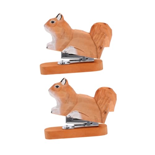 GARIOUANS 2 Stück Mini-holz-heftgerät Squirrel Design Leicht Handtacker Bürobedarf Kreativer Tier-desktop-hefter Für Kleine Papierbindung von GARIOUANS