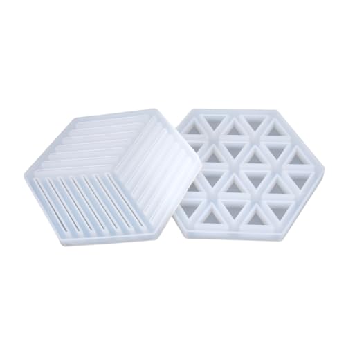 GARIOUANS 2 Stück Silikon Sechseck Untersetzer Form DIY Kristall Epoxidharz Gießform für Fondant Kuchen und Bastelarbeiten Gestreift Triangel von GARIOUANS