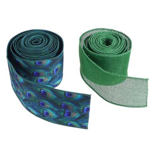 GARIOUANS 2 Stück Teiliges Grünes Dekoband mit Drahtkante Polyester Pfauenfeder Muster Breit pro Rolle Formbares Geschenkband für Weihnachtskränze Schleifen Blumenverpackung Diy Basteln GARIOUANS 2 Stück Teiliges Grünes Dekoband mit Drahtkante Polyester Pfauenfeder Muster Breit pro Rolle Formbares Geschenkband für Weihnachtskränze Schleifen Blumenverpackung Diy Basteln von GARIOUANS