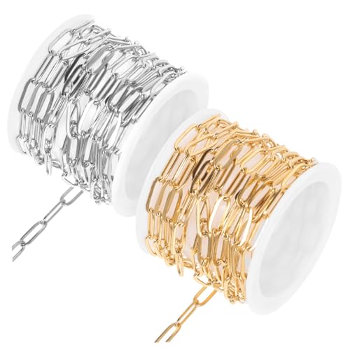 GARIOUANS 2 Stück Teiliges Paperclip Schmuckketten aus Edelstahl Stahlfarben Goldfarben Langlebige Gliederketten für Schmuckherstellung Modische DIY Halsketten Zubehör von GARIOUANS