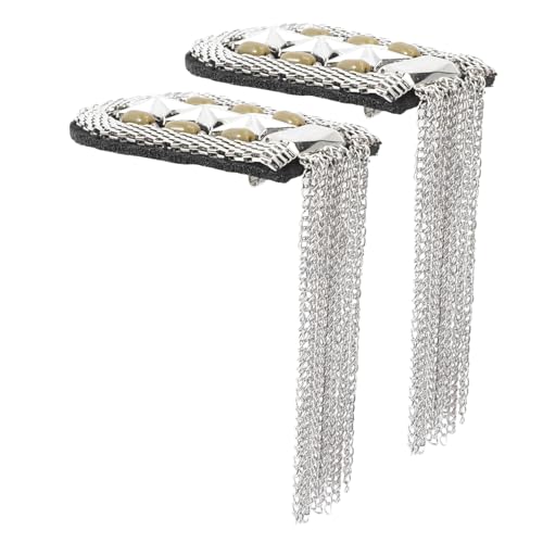 GARIOUANS 2 Stück Vintage Quasten Schulterabzeichen aus Metall mit Dangle Chain Edle Epauletten Broschen für Uniform Kostüm Festliche Anlässe Silberfarben Unisex GARIOUANS 2 Stück Vintage Quasten Schulterabzeichen aus Metall mit Dangle Chain Edle Epauletten Broschen für Uniform Kostüm Festliche Anlässe Silberfarben Unisex von GARIOUANS