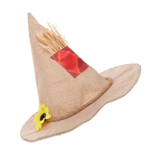 GARIOUANS 2 Stücke Halloween Hexenhüte aus Robustem Jute und Stroh mit Sonnenblumen-design Vielseitige Vogelscheuchen-kostüm-accessoires für Erwachsene für Herbst- Halloween Erntedankpartys von GARIOUANS