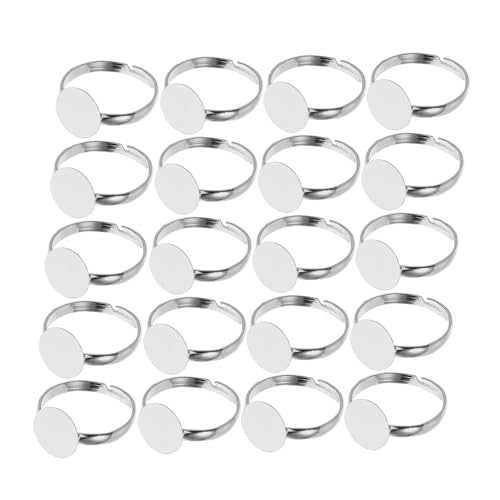 GARIOUANS 20 Stück Einstellbare Blanko Ringe für Schmuckherstellung Metallringe mit Rundpad Diy Schmuckzubehör Silberne Ringbasis für Projekte von GARIOUANS