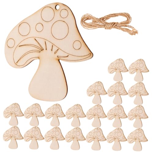 GARIOUANS 20 Stück Holz Mushroom Slices Unlackierte Holzpendants für DIY Bastelprojekte Geeignet für Kinderhandwerk und Malmaterialien Natürliche Holzverzierungen für Kreative Ideen von GARIOUANS