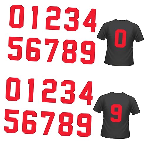 GARIOUANS 20 Stück Teiliges Aufbügelzahlen Sticker für Textilien Rote Wärmeübertragungszahlen zum Aufbügeln Strapazierfähige DIY Zahlen Aufkleber für T Shirts Jeans Taschen und Kleidung von GARIOUANS