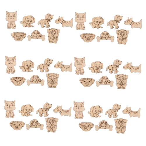GARIOUANS 200 Stück Unlackierte Holz-tierformen zum Bemalen DIY Bastelset mit Katzen Hundemotiven Natürliche Holz-dekorationen für Kreative Malprojekte und Handwerkliche Gestaltung von GARIOUANS