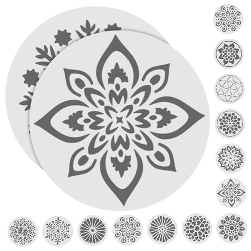 GARIOUANS 24 Stück Teiliges Mandala Schablonen Blumenmuster Wiederverwendbare Malvorlagen für DIY Wandmalerei Möbel Dekoration Basteln Holz Fliesen von GARIOUANS