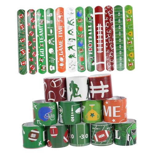GARIOUANS 24 Stück Teiliges Sportschnapparmband mit American Football Design Robuste PVC Slap Bracelets für Kinderparty Kinderfreundlich Farbintensiv als Partygeschenk und Sport Deko von GARIOUANS