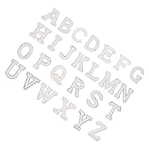 GARIOUANS 26 Stück Alphabet Patches Set mit Bügelbuchstaben Perlen und Strass für DIY Kleidung Accessoires und Bastelprojekte Hochwertige Applikationen zum Aufnähen oder Aufbügeln von GARIOUANS