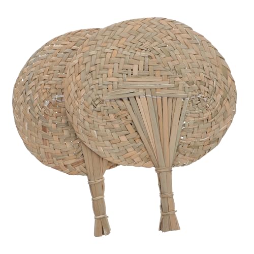GARIOUANS 2stücke Handgewebter Fächer Sommerfächer Gewebter Fächer Cooler Pu-fächer Dekorativer Fächer Tragbare Handheld Fans Stroh Woven Fans Party Fans Strand Erwachsene Party von GARIOUANS