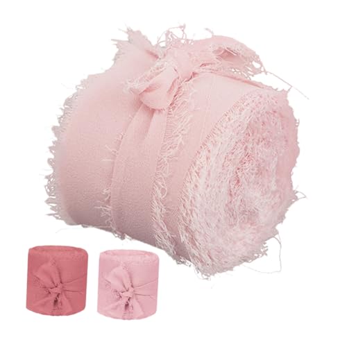 GARIOUANS 3 Rollen Breites Chiffonband mit Fransen À Rosa Hochzeitsband für Brautsträuße Geschenkverpackungen DIY Dekorationen Samtige Textur für Festtags Bastelprojekte von GARIOUANS