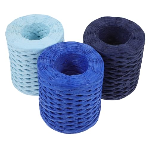 GARIOUANS 3 Rollen Farbige Raffia Papierbänder für DIY Projekte Geschenkverpackung und Blumenarrangements Langlebig und Vielseitig Himmelblau Meerblau von GARIOUANS