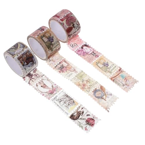 GARIOUANS 3 Rollen Vintage Washi Tape DIY Dekorative Briefmarken Sticker Scrapbooking Klebeband für Notizbücher Geschenke Handliche Bastel stempel aufkleber von GARIOUANS