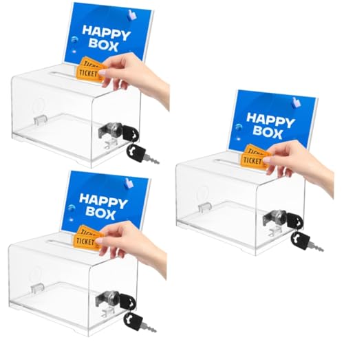 GARIOUANS 3 Stück Abschließbare Acrylbox für Trading Cards und Spenden Klare Aufbewahrungs und Vorschlagsbox mit Schlüsselsicherung Vielseitig für Fundraising Büro und Veranstaltungen von GARIOUANS