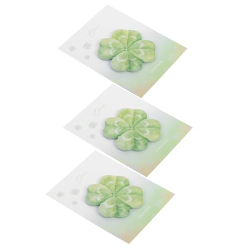 GARIOUANS 3 Stück Haftnotiz Mit Vierblättrigem Kleeblatt Haftnotizblock Reißbare Notizbilder Memo-aufkleberblöcke Büro-notizblock Schulmaterial Zum Thema Frühling Memo -notizen Grün Papier von GARIOUANS
