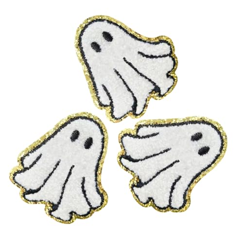 GARIOUANS 3 Stück Halloween Ghost Bügelbild Patches Weißer Stoff Applikation mit Starker Klebeschicht Waschbare Stickerei für DIY Kleidung Jeans Hüte Taschen Verzierung von GARIOUANS