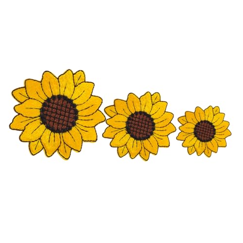 GARIOUANS 3 Stück Teiliges Bestickte Sonnenblumen Aufnäher Bügelflicken für Kleidung DIY Applikationen zum Aufnähen Strapazierfähige Dekorative Patches für Jacken Taschen Jeans und von GARIOUANS