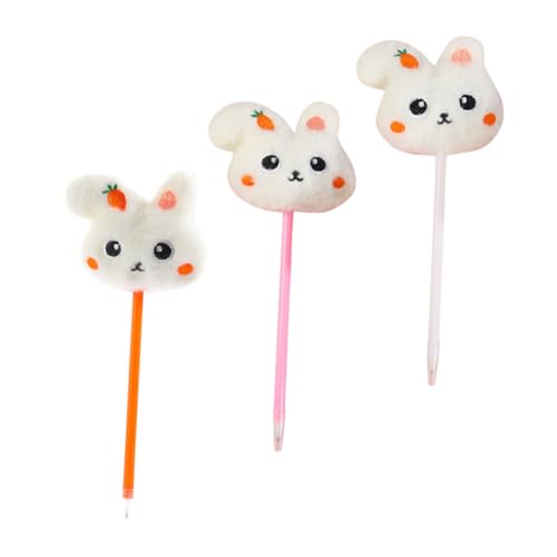 GARIOUANS 3 Stück Teiliges Plüsch-hasen-kugelschreiber mit Glatter Schreibfunktion Bunte Schreibstifte für Schüler und Büro Niedliche Häschen-stofftier-kugelschreiber Kawaii Schreibwaren von GARIOUANS