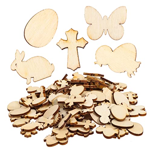GARIOUANS 300 Stück Holz Dekorationselemente Ostern Diy Holzchips Kreuzform Eier Hühner Schmetterlinge und Hasen Unlackierte Bastelmaterialien für Projekte von GARIOUANS