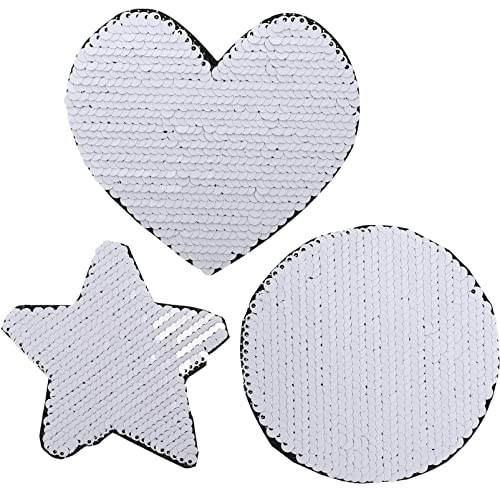 GARIOUANS 3Stücke Pailletten Patches für Kleidung Glitzernde Aufnäher Herz und Rundform zum Reparieren und Dekorieren von Stoffen und Accessoires DIY Kleidung von GARIOUANS