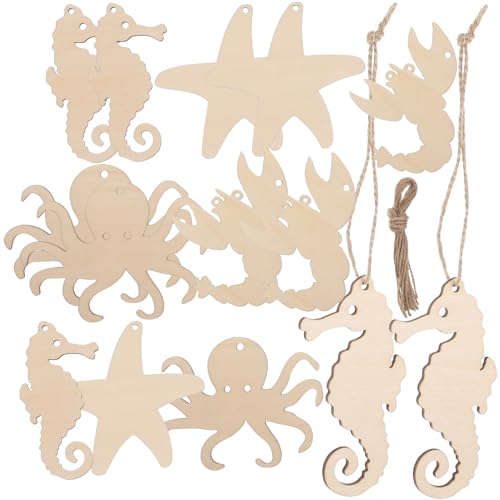 GARIOUANS 4 Sätze Ocean Animals Holzscheiben Set Pack Unbearbeitete Holzplatten zum Bemalen DIY Basteln für Unterwasserwelt Deko für Kreative Projekte von GARIOUANS