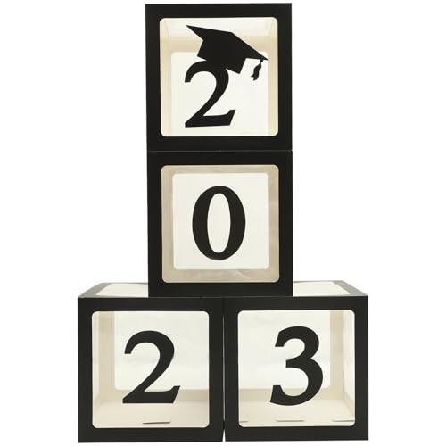 GARIOUANS 4 Stück Boxen 2023 Abschlussbox Ballons Große Abschlussboxen Ballonboxen Ballonständer Set Ballontischständer Abschlussparty Zubehör Abschlussparty Ballonhülle Papier Schwarz von GARIOUANS
