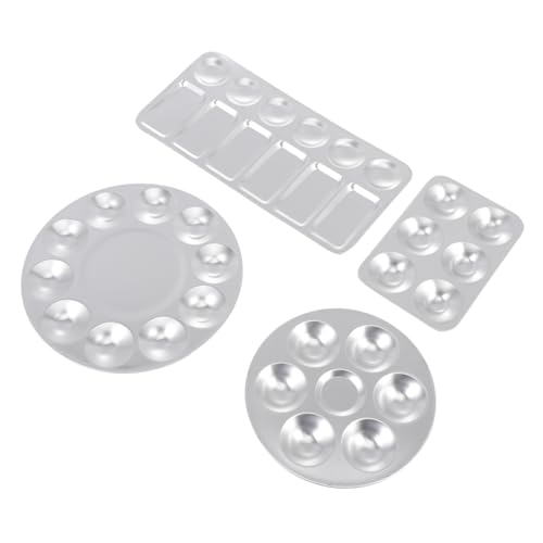 GARIOUANS 4 Stück Teiliges Aluminium Set Leichtes Stabiles Pigmenttablett für Aquarell und Acrylfarben Waschbar Glatte Oberfläche für Künstler Schüler und Bastelprojekte von GARIOUANS