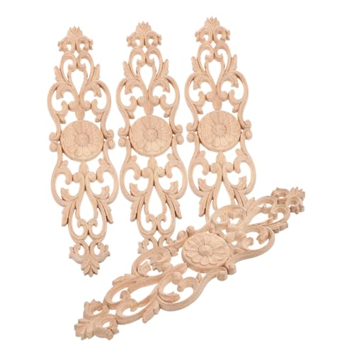 GARIOUANS 4 Stück Teiliges Holzgeschnitztes Onlay Applikation Unlackiert Robustes Holzornament Möbeldekoration für Türen Schränke Wände Vintage Stil Wohnaccessoires von GARIOUANS