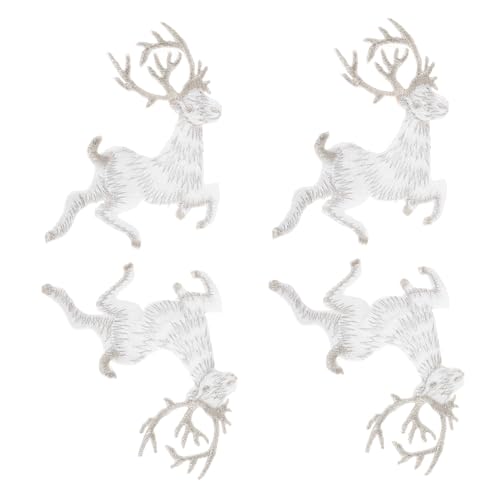 GARIOUANS 4 Stück Teiliges Weihnachts Bestickte Rentier Applikationen Selbstklebende DIY Patches aus Sicherem Rayon Kleine Dekorative Aufnäher für Kleidung Einfach zu Verwenden Lagern von GARIOUANS