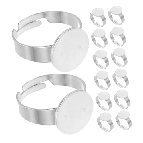 GARIOUANS 40 Stück Edelstahl Ringe Basis Flach Rund Verstellbar Lünette Tablett Cabochon Tray Schmuck DIY Zubehör für Damen von GARIOUANS