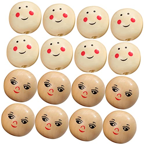 GARIOUANS 40Stücke DIY Schmuckperlen Runde Holzperlen mit Gesicht Design für Bastelbedarf für Kreativen Schmuck und Dekoration von GARIOUANS