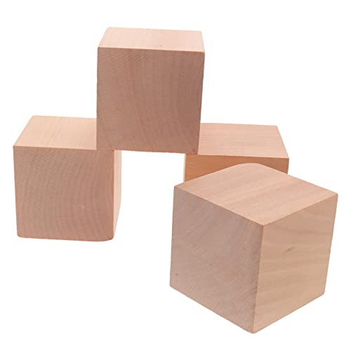 GARIOUANS 4Stücke Holzquadratblöcke Naturbelassene Hölzerne Leere Holzwürfel für DIY Basteln Holzbausteine für Handwerk und Dekoration Sicher und Langlebig von GARIOUANS
