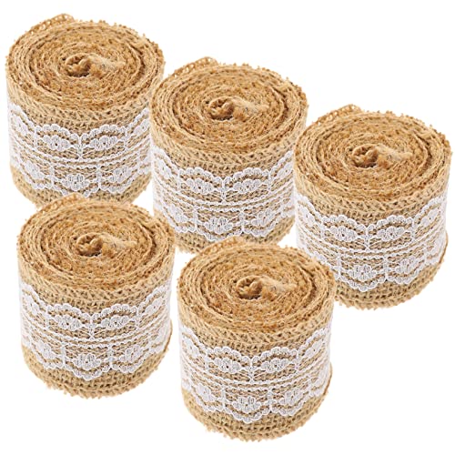 GARIOUANS 5 Rollen Juteband mit Spitzenband für DIY Bastelprojekte und Partydekoration Strapazierfähig Leicht zu Verarbeiten ohne Falten für Hochzeiten und Feiern GARIOUANS 5 Rollen Juteband mit Spitzenband für DIY Bastelprojekte und Partydekoration Strapazierfähig Leicht zu Verarbeiten ohne Falten für Hochzeiten und Feiern von GARIOUANS