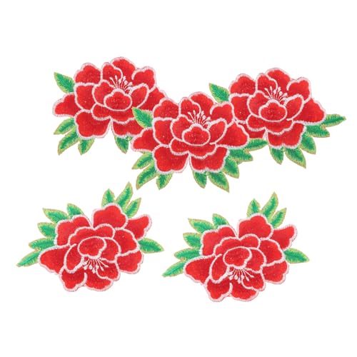 GARIOUANS 5 Stück Bestickte Aufnäher Pfingstrose mit Weißem Rand Bügelflicken zum Aufbügeln Dekorative Blumenstoff applikationen für Kleidung Jacken Taschen und DIY nähprojekte von GARIOUANS