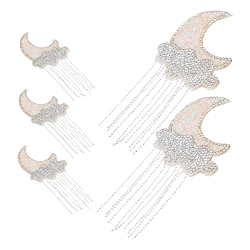 GARIOUANS 5 Stück Mond und Wolken Strass Patches mit Quaste Selbstklebende Bling Applikationen für Jeans Kleidung Taschen Handyhüllen Langlebige Vielseitige Wärmeübertragungs-dekoration von GARIOUANS