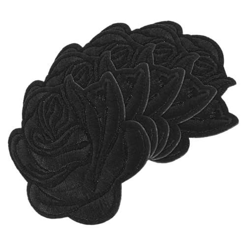 GARIOUANS 5 Stück Schwarze Rosen Bügelflicken zum Aufbügeln Bestickte Blüten Applikationen für Jacken Jeans Pullover DIY Stoffreparatur Langlebige Stoffpatches für Kleidung und Accessoires von GARIOUANS