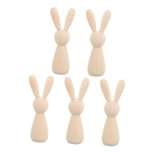 GARIOUANS 5 Stück Teiliges Naturbelassene Holzhasen zum Bemalen Stabile Mini Holzfiguren für DIY Osterhasen Dekoration Kinderfreundliches Bastelset für Tisch Party und Wohnraumgestaltung von GARIOUANS