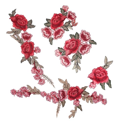 GARIOUANS 5 Stück Wasserlösliche Bestickte Blumen Patches Hochwertige Applikationen zum Aufnähen DIY Kleidung Reparatur und Verzierung für Jacken Jeans Rucksäcke in Rot von GARIOUANS