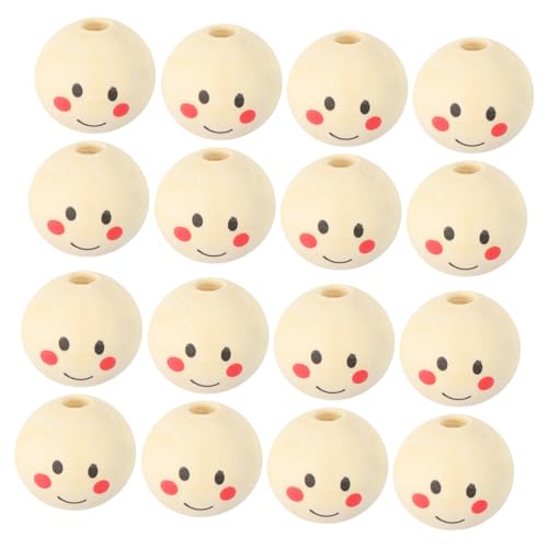 GARIOUANS 50 Stück Holzperlen Rund mit Smile gesicht Natürliche Holzkugeln für DIY Schmuckherstellung Armbänder und Halsketten Langlebig Glatt für Bastelprojekte und Dekorationen von GARIOUANS